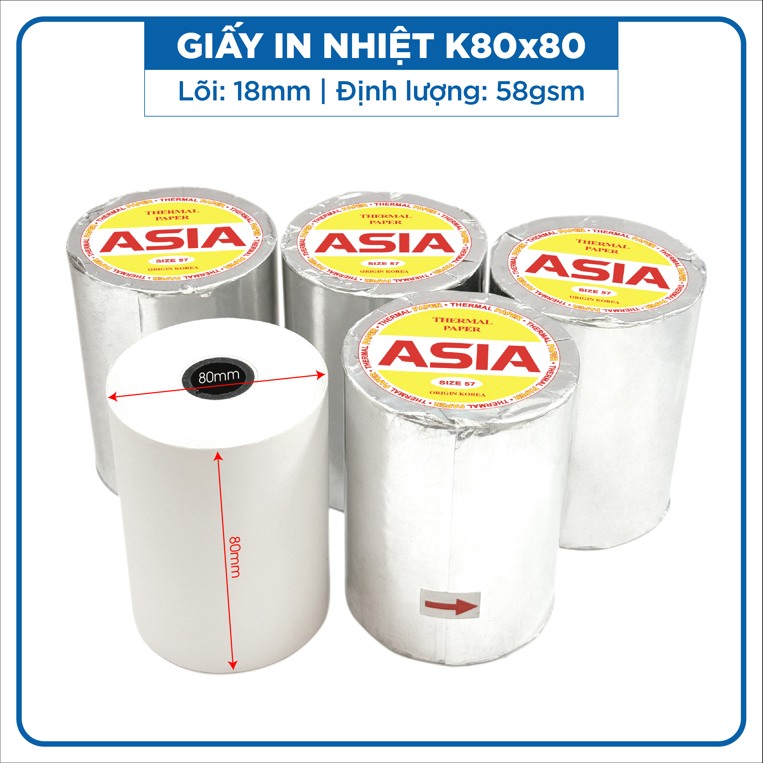 Giấy in nhiệt K80x80 Asia Vàng