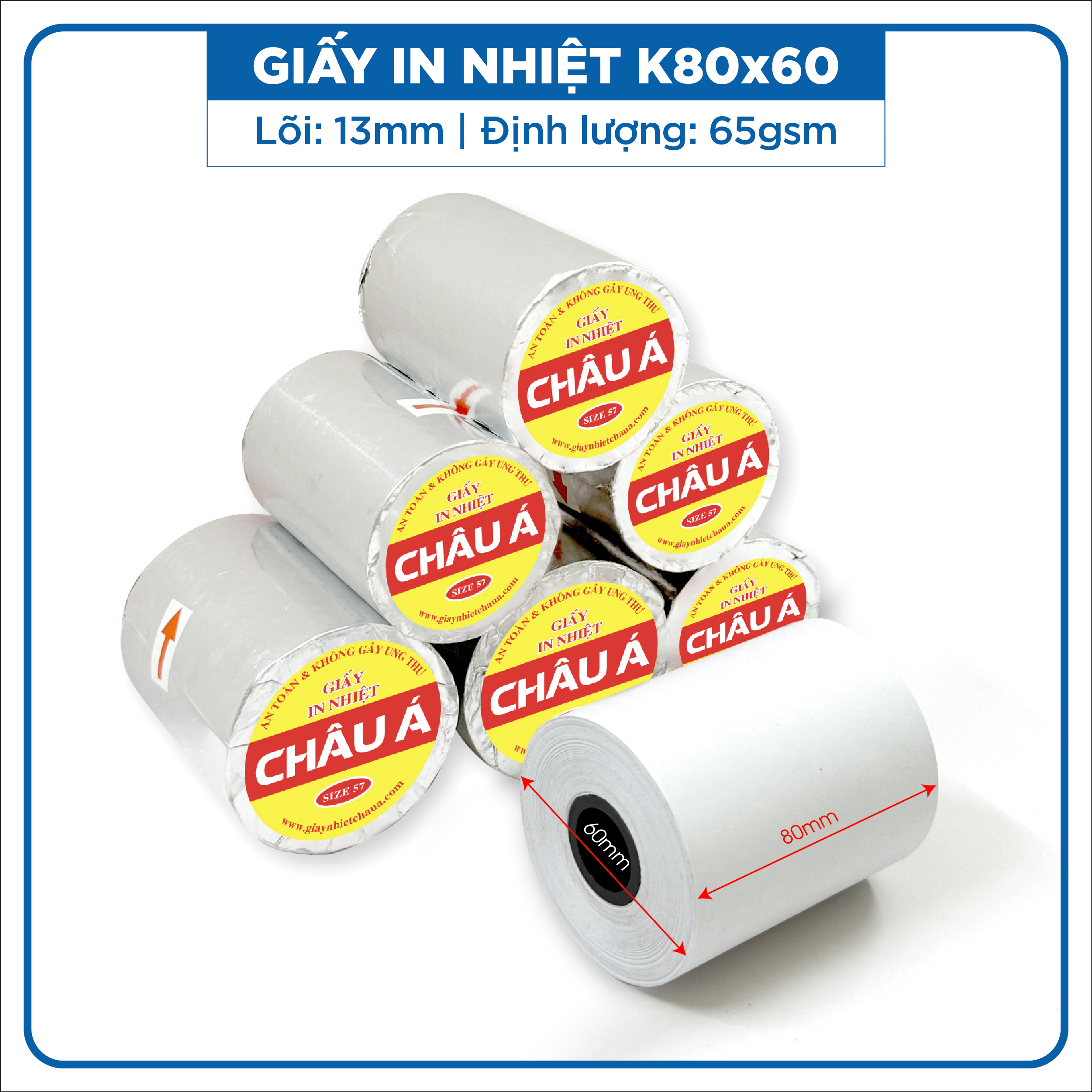 Giấy in nhiệt K80x60 Asia Vàng